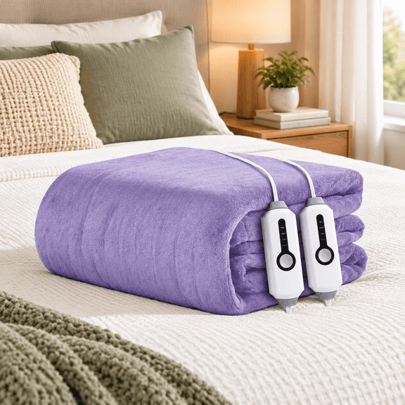12-light Purple King Size (90"x100") Electric Heated Microplush Blanket