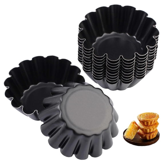 12 mini tart moulds, 2.5 in, carbon steel, non-stick, cake compatible