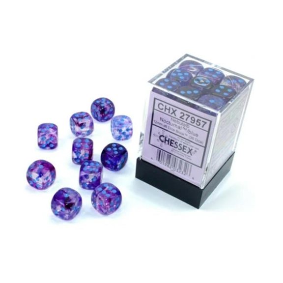 12 mm D6 Cube Luminary Nebula Dice, Nocturnal Blue - 36 Per Pack