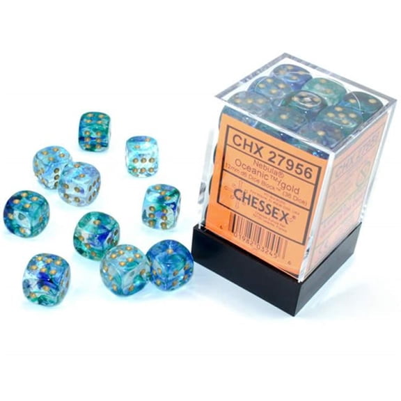 12 mm D6 Cube Luminary Nebula Dice, Oceanic Gold - 36 Per Pack