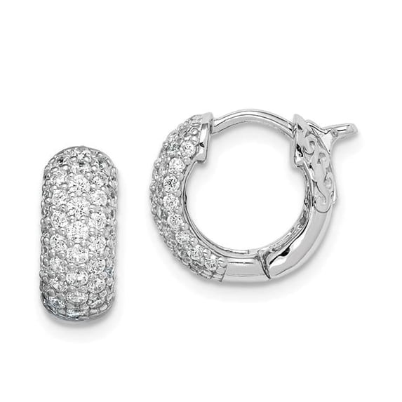12 mm Sterling Silver Rhodium Plated CZ Small Hinged Hoop Earrings, Polished