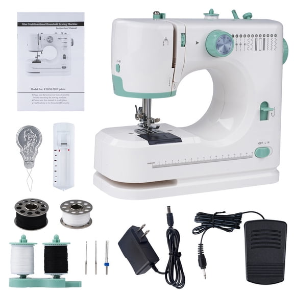 12-needle Mini Sewing Machine Multi-functional Household Treadle Sewing Machine, 520 Sewing Machine Supports Double Needle and Double Thread Sewing with Reverse Needle, Suitable for Beginners, Green
