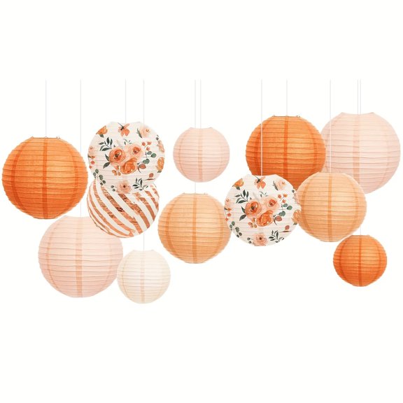 12 orange hanging paper lanterns party decoration paper lanterns anniversary party, birthday, wedding decoration paper lanterns