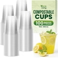 thumbnail image 1 of 12-ounce transparent compostable cups, 100-pack natural plant-based plastic alternative, biodegradable disposable cold drink cups suitable for parties, coffee, wine, milkshakes, and everyday use, 1 of 4