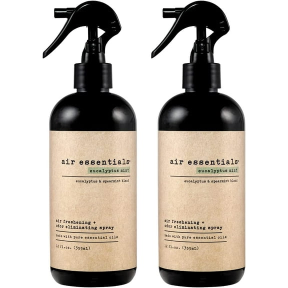 12 oz Air Freshener & Odor Eliminator Spray - Neutralize Odors from Smoke, Pets, Food & Garbage in Homes, Offices & Cars - Made with Clean Essential Oils (Eucalyptus Mint, 2-Pack)