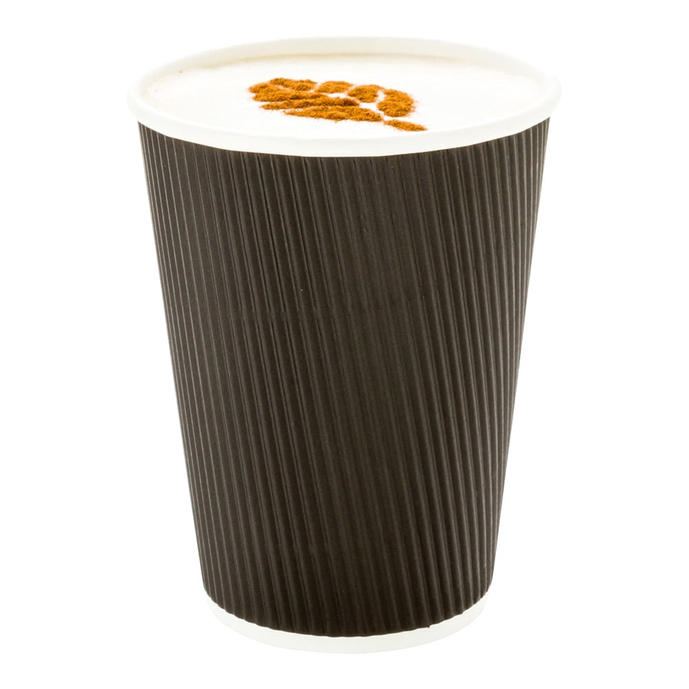 12 oz Black Paper Coffee Cup - Ripple Wall - 3 1/2" x 3 1/2" x 4 1/4 ...