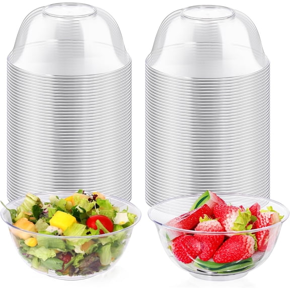 12 oz Clear Plastic Bowls 100 Pack Disposable Ice Cream Dessert Serving Salad Hard Small Bowls for Party Catering Fruits Parfaits Snacks