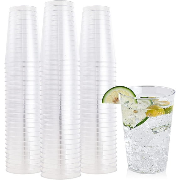 12 oz Clear Plastic Cups, Disposable Heavy Duty Hard Plastic Cups, Reusable, 100 Count
