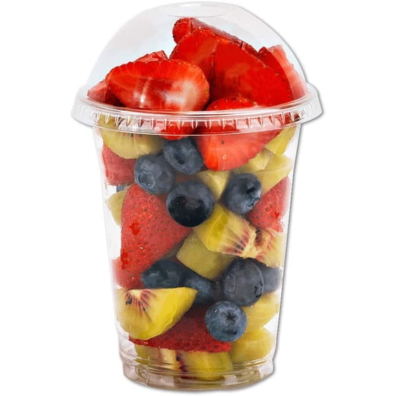 12 oz Clear Plastic Cups with Dome Lids No Hole - (30 Sets) PET Disposable Dessert Cup, Parfait cup for Ice Cream, Iced Cold Coffee Drinks, Cupcake. Fruit Cups for Kids bday Party with Nice Sealing