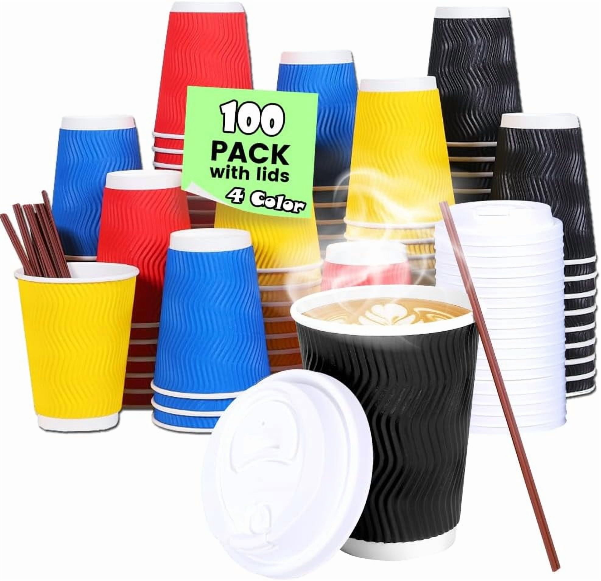 12 oz Coffee Cups 100 Pack, Disposable Coffee Cups with Lids and Straws ...