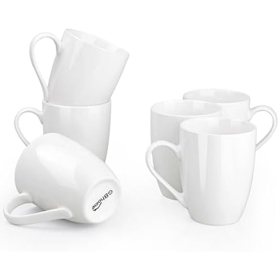 12 oz Coffee Mugs Set of 6, Off White Mugs with Large Handle for Man