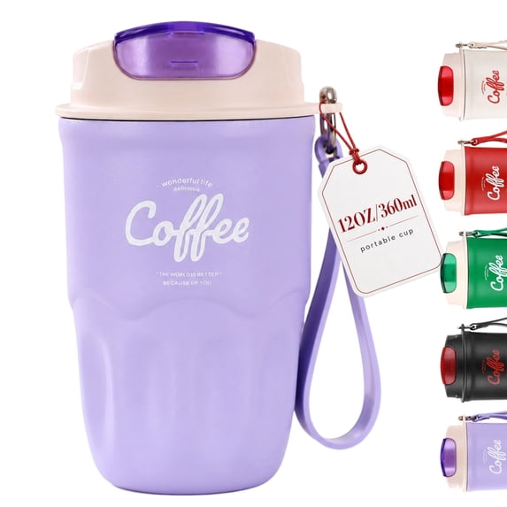 12 oz Coffee Vacuum Flask, 316 Stainless Steel Insulated Travel Mug with Lid and Handle for Hot Cold Drinks, Camping, Home and Office