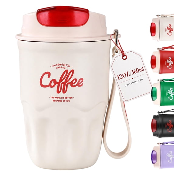 12 oz Coffee Vacuum Flask, 316 Stainless Steel Insulated Travel Mug with Lid and Handle for Hot Cold Drinks, Camping, Home and Office