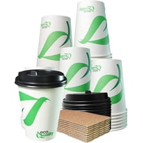 12 oz Compostable Paper Cups with Black Dome Lids and Sleeves - Biodegradable Disposable White Paper Coffee Cups PLA Lined - Eco-friendly Hot and Cold Drinking Cups (25)