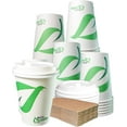 thumbnail image 1 of 12 oz Compostable Paper Cups with White Dome Lids and Sleeves - Biodegradable Disposable White Paper Coffee Cups PLA Lined - Eco-friendly Hot and Cold Drinking Cups (50), 1 of 4