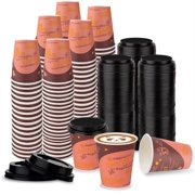12 oz Disposable Paper Coffee Cafe Cups & Plastic Dome Lids with Hole BPA FREE