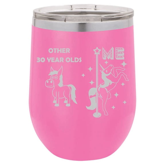 12 oz Double Wall Vacuum Insulated Stainless Steel Stemless Wine Tumbler Glass Coffee Travel Mug With Lid 30 Year Old Superstar Unicorn Funny 30th Birthday (Hot Pink)