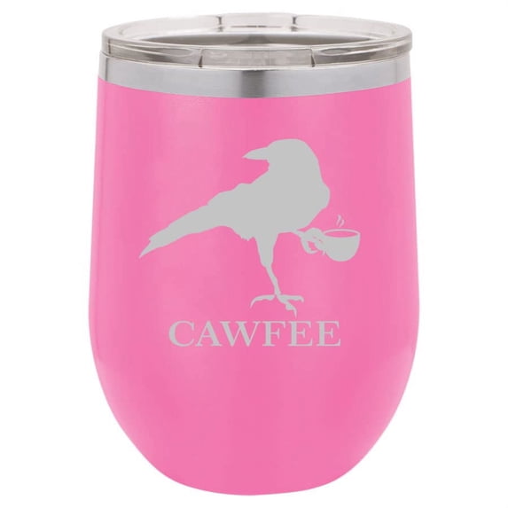 12 oz Double Wall Vacuum Insulated Stainless Steel Stemless Wine Tumbler Glass Coffee Travel Mug With Lid Crow Raven Blackbird Cawfee Funny (Hot Pink)