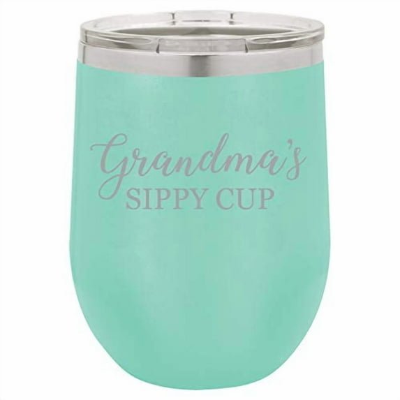 12 oz Double Wall Vacuum Insulated Stainless Steel Stemless Wine Tumbler Glass Coffee Travel Mug With Lid Grandma's Sippy Cup Grandmother Funny (Teal)