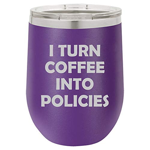 12 oz Double Wall Vacuum Insulated Stainless Steel Stemless Wine Tumbler Glass Coffee Travel Mug With Lid I Turn Coffee Into Policies Insurance Agent (Purple)