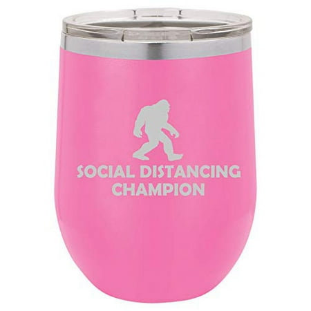 12 oz Double Wall Vacuum Insulated Stainless Steel Stemless Wine Tumbler Glass Coffee Travel Mug With Lid Social Distancing Champion Bigfoot Sasquatch (Hot Pink)