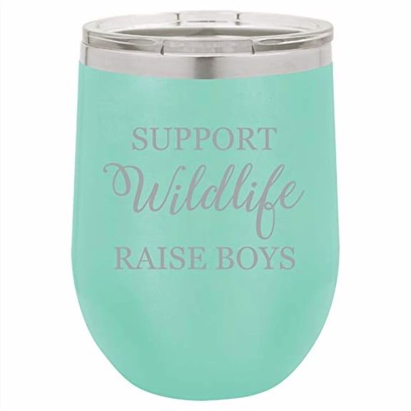 12 oz Double Wall Vacuum Insulated Stainless Steel Stemless Wine Tumbler Glass Coffee Travel Mug With Lid Support Wildlife Raise Boys Mom Mother Of Boys Funny (Teal)