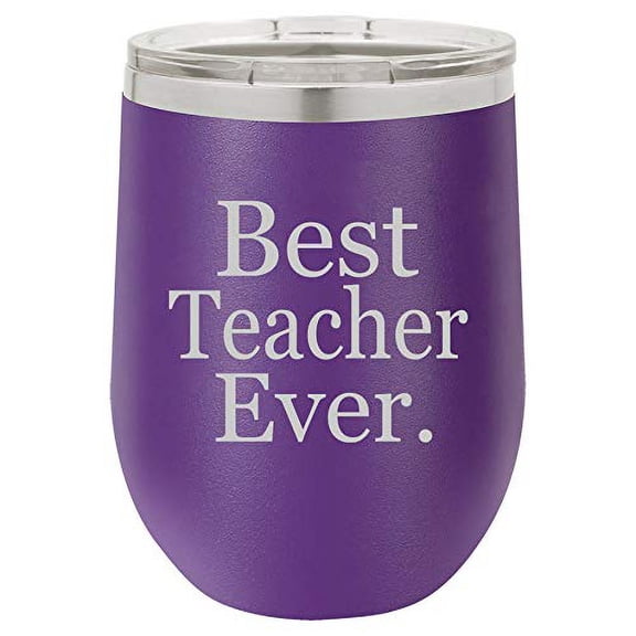 12 oz Double Wall Vacuum Insulated Stainless Steel Stemless Wine Tumbler Glass Coffee Travel Mug With Lid Best Teacher Ever (Purple)