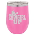 thumbnail image 1 of 12 oz Double Wall Vacuum Insulated Stainless Steel Stemless Wine Tumbler Glass Coffee Travel Mug With Lid Cowgirl Up With Hat (Hot-Pink), 1 of 1