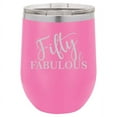 thumbnail image 1 of 12 oz Double Wall Vacuum Insulated Stainless Steel Stemless Wine Tumbler Glass Coffee Travel Mug With Lid Fifty And Fabulous 50th Birthday (Hot Pink), 1 of 1