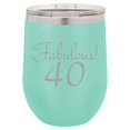 thumbnail image 1 of 12 oz Double Wall Vacuum Insulated Stainless Steel Stemless Wine Tumbler Glass Coffee Travel Mug With Lid Funny 40th Birthday Fabulous 40 (Teal), 1 of 1