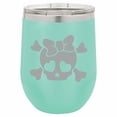 thumbnail image 1 of 12 oz Double Wall Vacuum Insulated Stainless Steel Stemless Wine Tumbler Glass Coffee Travel Mug With Lid Heart Skull Bow (Teal), 1 of 1
