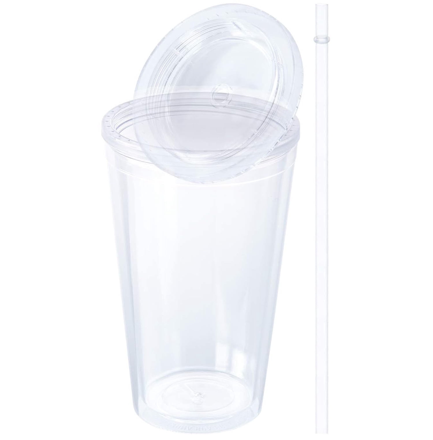12 oz Double Walled Plastic Drinking Cup,Bexikou 1 Pack Clear Acrylic  Tumbler with Straw and Lid,Plastic Insulated Smoothie Cup,Reusable Large  Iced ...