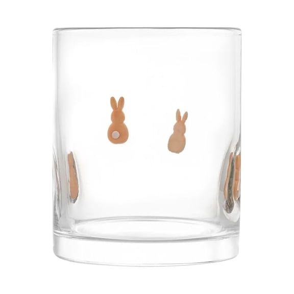 12 oz Easter Glass Cup Clear Drinking Glass with Bunny Carrot Easter Egg Tulip Duck Pattern, Heavy Glass Mug for Coffee Juice Milk Cocktail Spring Holiday Table Decor