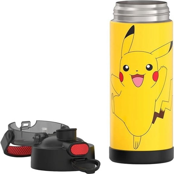 12 oz Electric Pikachu Thermos Water Bottle with Straw, Multi Color