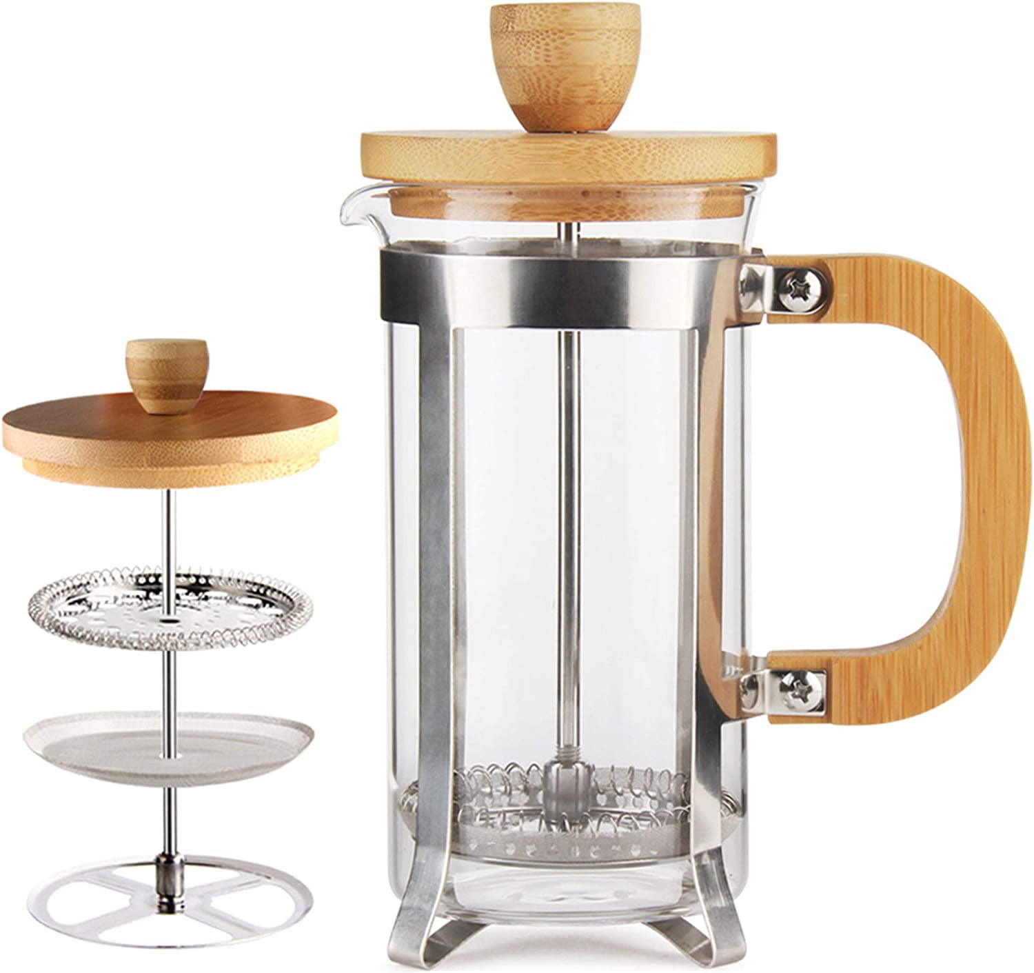 12 oz French Press Coffee Maker Stainless Steel Filter Single Cup Espresso Press High Boro