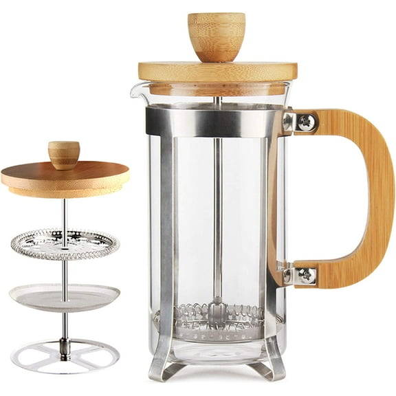 12 oz French Press Coffee/Tea Maker Single Cup Espresso Stainless Steel Filter 0.35L High Borosilicate Carafe Durable Bamboo Handle Small Coffee