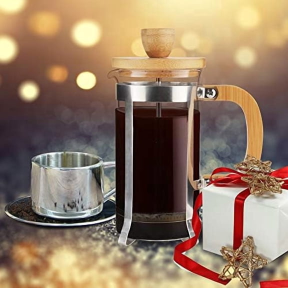 12 oz French Press Coffee/Tea Maker Single Cup Espresso Press Stainless Steel Filter 0.35L High Borosilicate Carafe Durable Bamboo Handle Small Coffee Maker