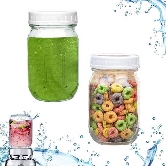12 oz Glass Jars with Lid, Fits Most Oster Blenders for Blending Smothies and Storing Pickles, Honey, Spice, Candy, Jam, Overnight oats, Meal Prep Containers (2)