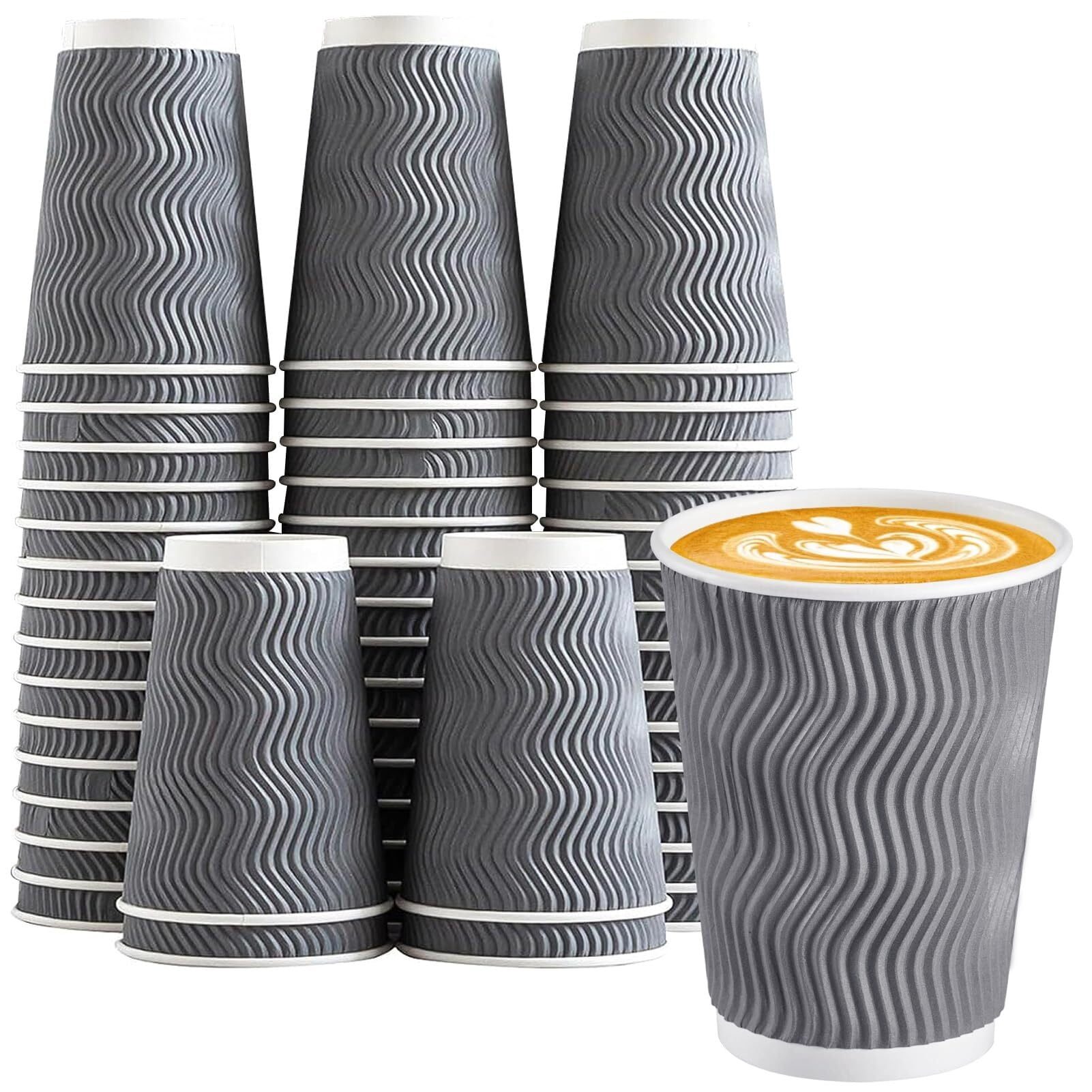 12 oz Insulated Coffee Cups Disposable - 50 Count Blue Paper Coffee ...