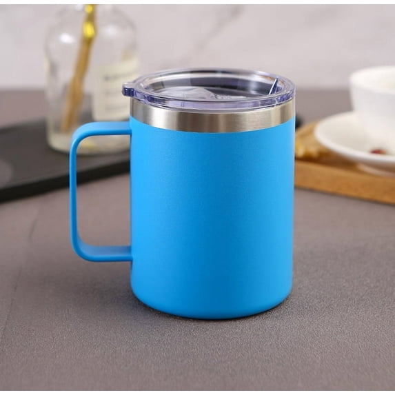 12 oz Insulated Coffee Mug with Lid - Stainless Steel Camping Mug Tumbler with Handle - Double Wall Vacuum Insulated Mug For Travel, Camping, Office, Outdoor