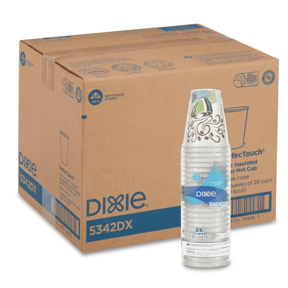 12 oz Insulated Disposable Paper Hot Cups - PerfecTouch No-Sleeve Grip | Coffee Haze Design, Stackable To-Go Coffee Cups, Bulk Case 500 Count