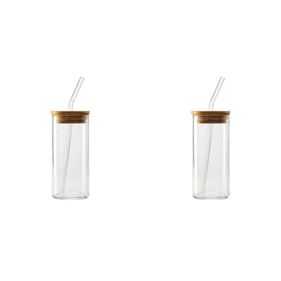 12 oz Insulated Glass Cups with Lids and Straws, Iced Coffee Tumblers for Smoothies Tea Juice, Dishwasher Safe Drinking Glasses with Reusable Straws 2PC