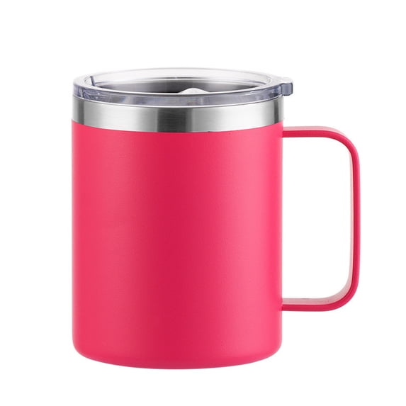 12 oz Insulated Stainless Steel Coffee Mug with Handle & Sliding Lid, 304 Stainless Steel Reusable Travel Cup for Office Home Beer Tea Drinks