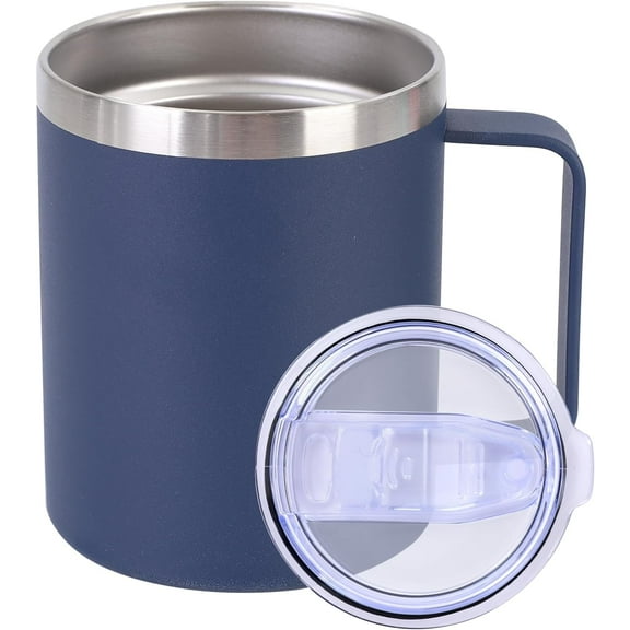 12 oz Insulated Tumbler with Lid and Handle for Hot and Cold Drinks, Cold Iced Travel Coffee Mug no Spill for Adults, Reusable Stainless Steel Water Cup Thermal for Kitchen Outdoor