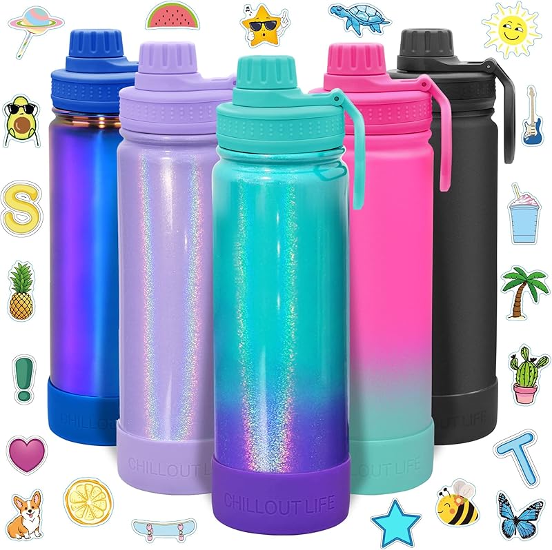 12 oz Kids Insulated Water Bottle for School with Leakproof Spout Lid ...