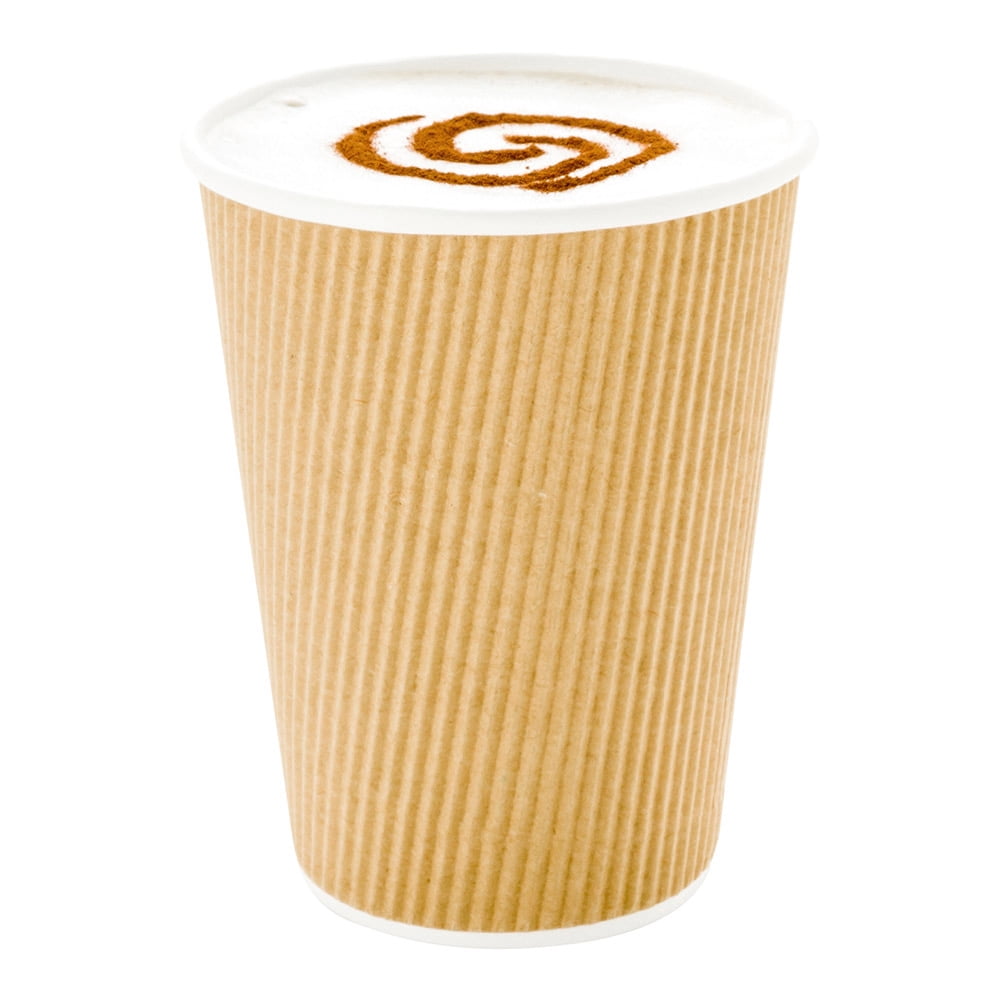 12 oz Kraft Paper Coffee Cup - Ripple Wall - 3 1/2" x 3 1/2" x 4 1/4 ...