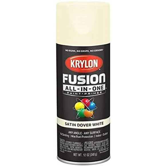 12 oz Krylon K02737007 Dover White Fusion All-In-One Paint & Primer Spray Paint, Satin Pack of 6