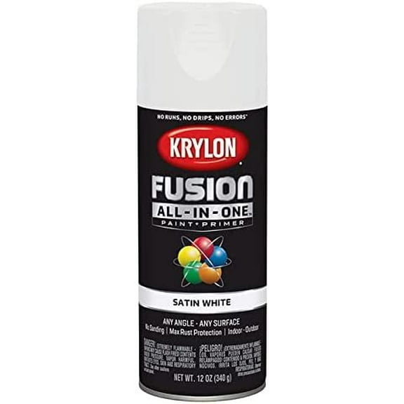 12 oz Krylon K02753007 White Fusion All-In-One Paint & Primer Spray Paint, Satin Pack of 6