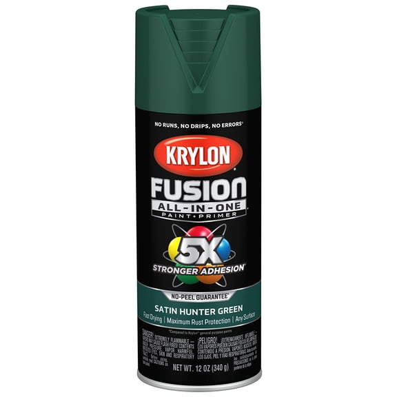 12 oz Krylon K02943007 Hunter Green Fusion All-In-One Paint & Primer Spray Paint, Satin