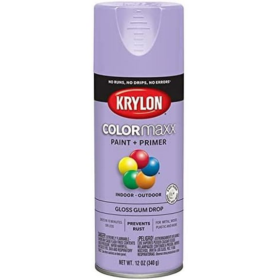 Krylon COLORmaxx Paint & Primer Spray Paint Gloss - Durable - Pack of 6, 12 oz, Gum Drop